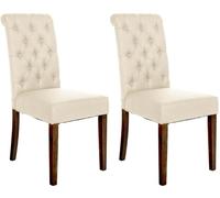 CLP Set De 2 Sillas De Comedor Lisburn En Tela o Terciopelo I Butacas con Respaldo Alto & Base De Madera De 4 Patas, Color:Crema, Material:Tela