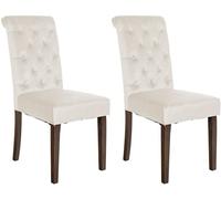 CLP Set De 2 Sillas De Comedor Lisburn En Tela o Terciopelo I Butacas con Respaldo Alto & Base De Madera De 4 Patas Color:Crema;Material:Terciopelo