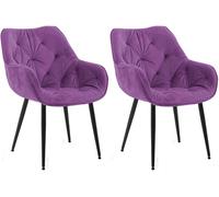 CLP Set de 2 sillas de Comedor Tanna en Terciopelo I Juego de 2 butacas con Base metálica, Respaldo & reposabrazos, Color:Violeta