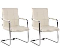 CLP Set De 2 Sillas De Conferencia Gandia En Polipiel I Sillas Cantiléver Acolchadas con Reposabrazos Modernas, Color:Crema, Color del Marco:Cromado