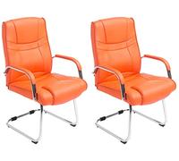CLP Set De 2 Sillas De Conferencia XXL Attila En Polipiel I Sillas Cantilever Acolchadas con Base Metálica Oscilante, Color:Naranja