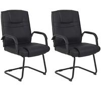 CLP Set De 2 Sillas De Conferencia XXL Attila En Polipiel I Sillas Cantilever Acolchadas con Base Metálica Oscilante, Color:Negro/Negro