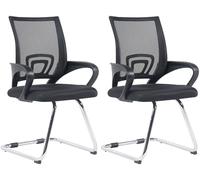 CLP Set De 2 Sillas Oscilantes Eureka con Reposabrazos & Base Metálica I Sillas Cantilever Modernas con Respaldo En Malla, Color:Negro