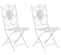 Pack de 2 sillas de jardín sibell plegables de hierro forjado diseño rústico color blanco