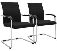 CLP Set de 2 sillas voladizas con reposabrazos Hakon, sillas de Comedor Modernas Acolchadas en Polipiel, Estructura metálica cromada | Color Negro