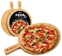 CLP Set de 2 tablas para pizza redondas 30 cm Pavia, platos de madera de bambú, tablas para servir pizza y tartas, Color: natura