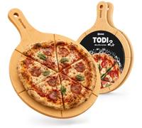 CLP Set de 2 tablas para pizza redondas 33 cm Todi, platos de madera de bambú con ranuras de corte, tablas de servir, Color: natura