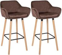 CLP Set de 2 taburetes Acolchados con Respaldo Grant, Taburete de Bar con Cubierta de Terciopelo, Estructura de Madera hasta 150 kg de Carga, Color:café