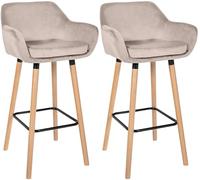 CLP Set de 2 taburetes Acolchados con Respaldo Grant, Taburete de Bar con Cubierta de Terciopelo, Estructura de Madera hasta 150 kg de Carga, Color:Crema