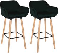 CLP Set de 2 taburetes Acolchados con Respaldo Grant, Taburete de Bar con Cubierta de Terciopelo, Estructura de Madera hasta 150 kg de Carga, Color:Verde Claro