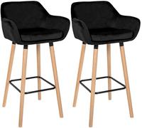 CLP Set De 2 Taburetes De Bar Grant En Terciopelo En Estilo Velvet I 2 Sillas Altas con Respaldo & Reposabrazos I, Color:Negro