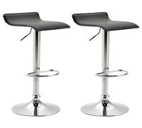 CLP Set De 2 Taburetes Alto Dyn V2 En Simil Cuero & con Base De Metal I 2 Sillas De Bar Regulables En Altura & Giratorias I, Color:Negro, Color del Marco:Cromado