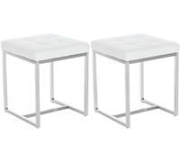 CLP Set De 2 Taburetes Bajos Acolchados En Polipiel I Dos Taburetes Cuadrados Reposapiés con Base En Acero Inoxidable, Color:Blanco
