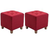 CLP Set De 2 Taburetes Bajos Pharao Tapizados En Tela I Puff Otomanos Decorativos con Base De 4 Patas De Madera, Color:Rojo