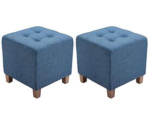 CLP Set De 2 Taburetes Bajos Pharao Tapizados En Tela I Puff Otomanos Decorativos con Base De 4 Patas De Madera Color:Azul