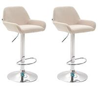 CLP Set De 2 Taburetes Braga Tapizado En Tela, Regulables En Altura & Giratorios I 2 Sillas Altas Con Respaldo & Reposabrazos, Color:Crema, Color del marco:cromado