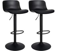 CLP Set De 2 Taburetes De Bar Almada con Revestimiendo En Polipiel I Sillas De Cocina De Altura Ajustable & Base Metálica, Color:Negro