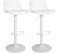 CLP Set De 2 Taburetes De Bar Almada con Revestimiendo En Polipiel I Sillas De Cocina De Altura Ajustable & Base Metálica, Color:Blanco