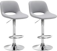 CLP Set De 2 Taburetes De Bar Camden En Polipiel I Sillas De Cocina Modernas De Altura Ajustable con Base Metálica Color:Gris;Material del Soporte:Hierro Cromado
