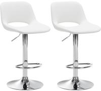 CLP Set De 2 Taburetes De Bar Camden En Polipiel I Sillas De Cocina Modernas De Altura Ajustable con Base Metálica Color:Blanco;Material del Soporte:Hierro Cromado