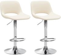 CLP Set De 2 Taburetes De Bar Camden En Polipiel I Sillas De Cocina Modernas De Altura Ajustable con Base Metálica, Color:Crema, Material del Soporte:Hierro Cromado