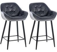 CLP Set de 2 Taburetes de bar con reposapiés en Terciopelo Gris oscuro