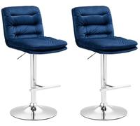 CLP Set de 2 taburetes de Bar Damar en Terciopelo, Color:Azul, Color del Marco:Cromado