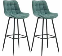 CLP Set de 2 taburetes de Bar Darford en Tela o Terciopelo I Sillas Altas de Cocina Modernas con Base de Madera de 4 Patas, Color:Verde Claro, Material:Tela