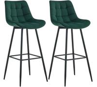 CLP Set de 2 taburetes de Bar Darford en Tela o Terciopelo I Sillas Altas de Cocina Modernas con Base de Madera de 4 Patas, Color:Verde Claro, Material:Terciopelo