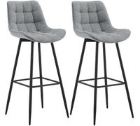 CLP Set de 2 taburetes de Bar Darford en Tela o Terciopelo I Sillas Altas de Cocina Modernas con Base de Madera de 4 Patas, Color:Gris, Material:Tela