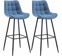 CLP Set de 2 taburetes de Bar Darford en Tela o Terciopelo I Sillas Altas de Cocina Modernas con Base de Madera de 4 Patas, Color:Azul, Material:Tela