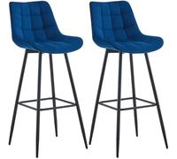 CLP Set de 2 taburetes de Bar Darford en Tela o Terciopelo I Sillas Altas de Cocina Modernas con Base de Madera de 4 Patas, Color:Azul, Material:Terciopelo