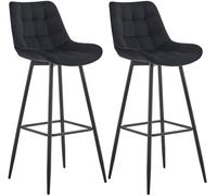 CLP Set de 2 taburetes de Bar Darford en Tela o Terciopelo I Sillas Altas de Cocina Modernas con Base de Madera de 4 Patas, Color:Negro, Material:Terciopelo