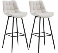 CLP Set de 2 taburetes de Bar Darford en Tela o Terciopelo I Sillas Altas de Cocina Modernas con Base de Madera de 4 Patas, Color:Crema, Material:Tela