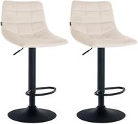 CLP Set De 2 Taburetes De Bar En Terciopelo I Pack De 2 Sillas De Cocina Giratorias con Base Metálica, Color:Crema, Color del Marco:Negro