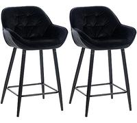 CLP Set De 2 Taburetes De Bar Gibson 76 En Terciopelo I Sillas Altas De Cocina con Reposapiés & Base Metálica, Color:Negro