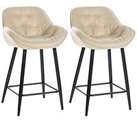 CLP Set De 2 Taburetes De Bar Gibson En Terciopelo o Tela I Juego De Dos Sillas Altas De Cocina con Base De Metal, Color:Crema, Material:Tela