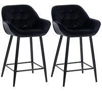 CLP Set De 2 Taburetes De Bar Gibson En Terciopelo o Tela I Juego De Dos Sillas Altas De Cocina con Base De Metal, Color:Negro, Material:Terciopelo