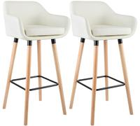 CLP Set de 2 taburetes de Bar Grant con Respaldo, Asientos de Cuero sintético, estructuras de Madera hasta 150 kg de Carga, Color:Crema