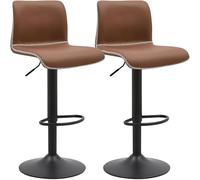 CLP Set de 2 Taburetes de Bar Henchy con Respaldo, Tapizados en Cuero Sintético, Reposapiés, Altura Ajustable y Giratorios, Color:marrón