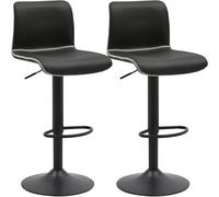 CLP Set de 2 Taburetes de Bar Henchy con Respaldo, Tapizados en Cuero Sintético, Reposapiés, Altura Ajustable y Giratorios, Color:Negro