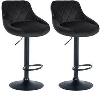 CLP Set De 2 Taburetes De Bar Lazio En Terciopelo I Butacas Giratorias De Cocina con Base Metálica & Reposapiés, Color: Negro, Color del Marco: Negro