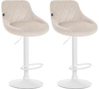CLP Set De 2 Taburetes De Bar Lazio En Terciopelo I Butacas Giratorias De Cocina con Base Metálica & Reposapiés, Color:Crema, Color del Marco:Blanco