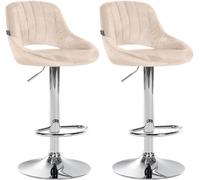 CLP Set De 2 Taburetes De Bar Milet con Reposapiés I Pack De 2 Sillas para Barra De Cocina En Terciopelo, Color:Crema, Material del Soporte:Hierro Cromado