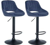 CLP Set De 2 Taburetes De Bar Milet con Reposapiés I Pack De 2 Sillas para Barra De Cocina En Terciopelo, Color:Azul, Material del Soporte:Negro Mate Metal