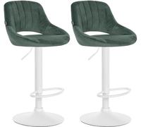 CLP Set De 2 Taburetes De Bar Milet con Reposapiés I Pack De 2 Sillas para Barra De Cocina En Terciopelo, Color:Verde Claro, Material del Soporte:Metal Blanco Mate