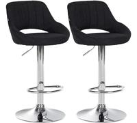CLP Set De 2 Taburetes De Bar Milet En Tela I Juego De 2 Sillas Modernas De Altura Ajustables con Base Metálica, Color:Negro, Material del Soporte:Hierro Cromado