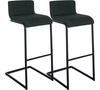 CLP Set de 2 Taburetes de Bar Newport con Respaldo, Sillas de Cocina con Estructura de Acero Inoxidable Negro y Reposapies Integrado Color Gris Oscuro Material Tela