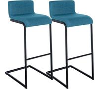 CLP Set de 2 Taburetes de Bar Newport con Respaldo, Sillas de Cocina con Estructura de Acero Inoxidable Negro y Reposapies Integrado Color Azul Material Tela