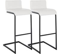 CLP Set de 2 Taburetes de Bar Newport con Respaldo, Sillas de Cocina con Estructura de Acero Inoxidable Negro y Reposapies Integrado Color Blanco Material Cuero Sintetico